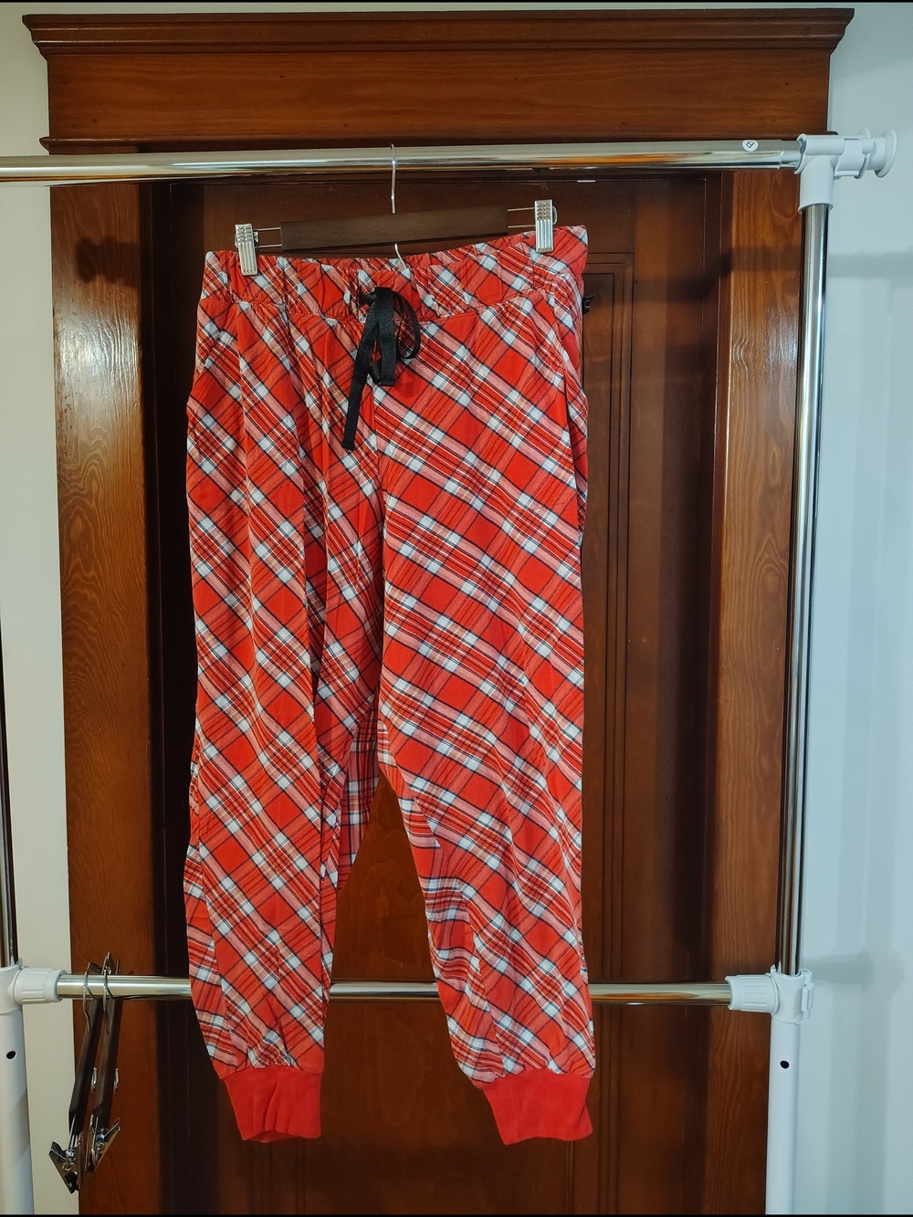Cacique Red Plaid Jogger Pants with Black Drawstring